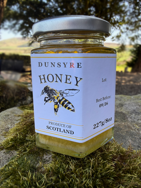 Local honey produced from hives in the Dunsyre area, benefiting from wild heather on the surrounding hills